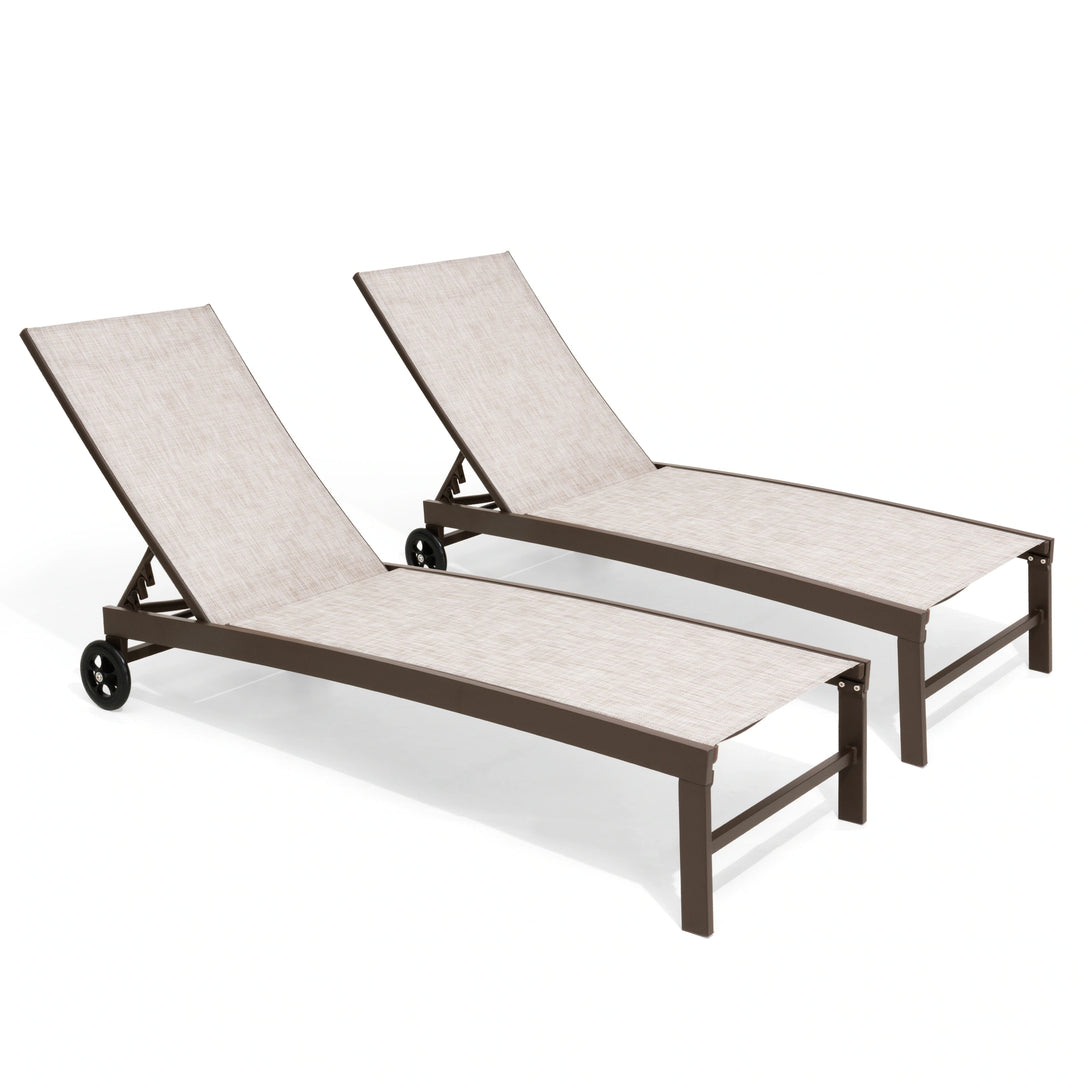 Outdoor Patio Aluminum Adjustable Chaise Lounge Chairs with Wheels