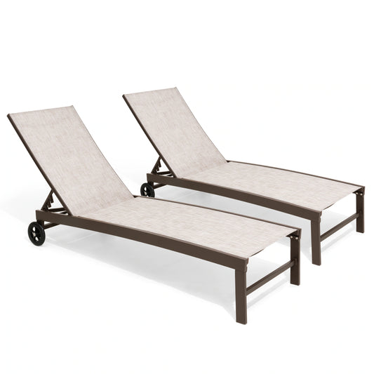 Outdoor Patio Aluminum Adjustable Chaise Lounge Chairs with Wheels