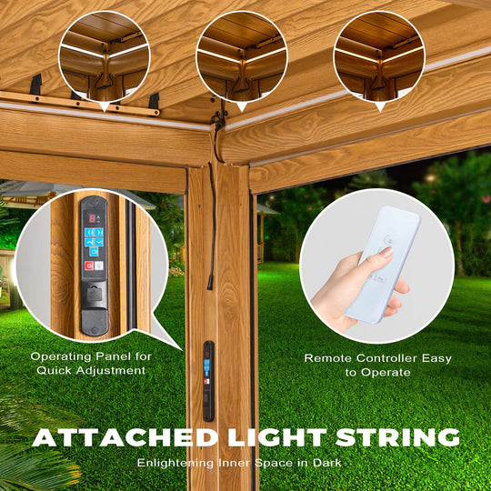 Outdoor Louvered Pergola Gazebo with Adjustable Aluminum Rainproof Roof and Pull-Down Screen