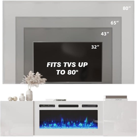 70" TV Stand with Electric Fireplace Heater, Media Entertainment Center Console for Tvs up to 80" with Storage Cabinet