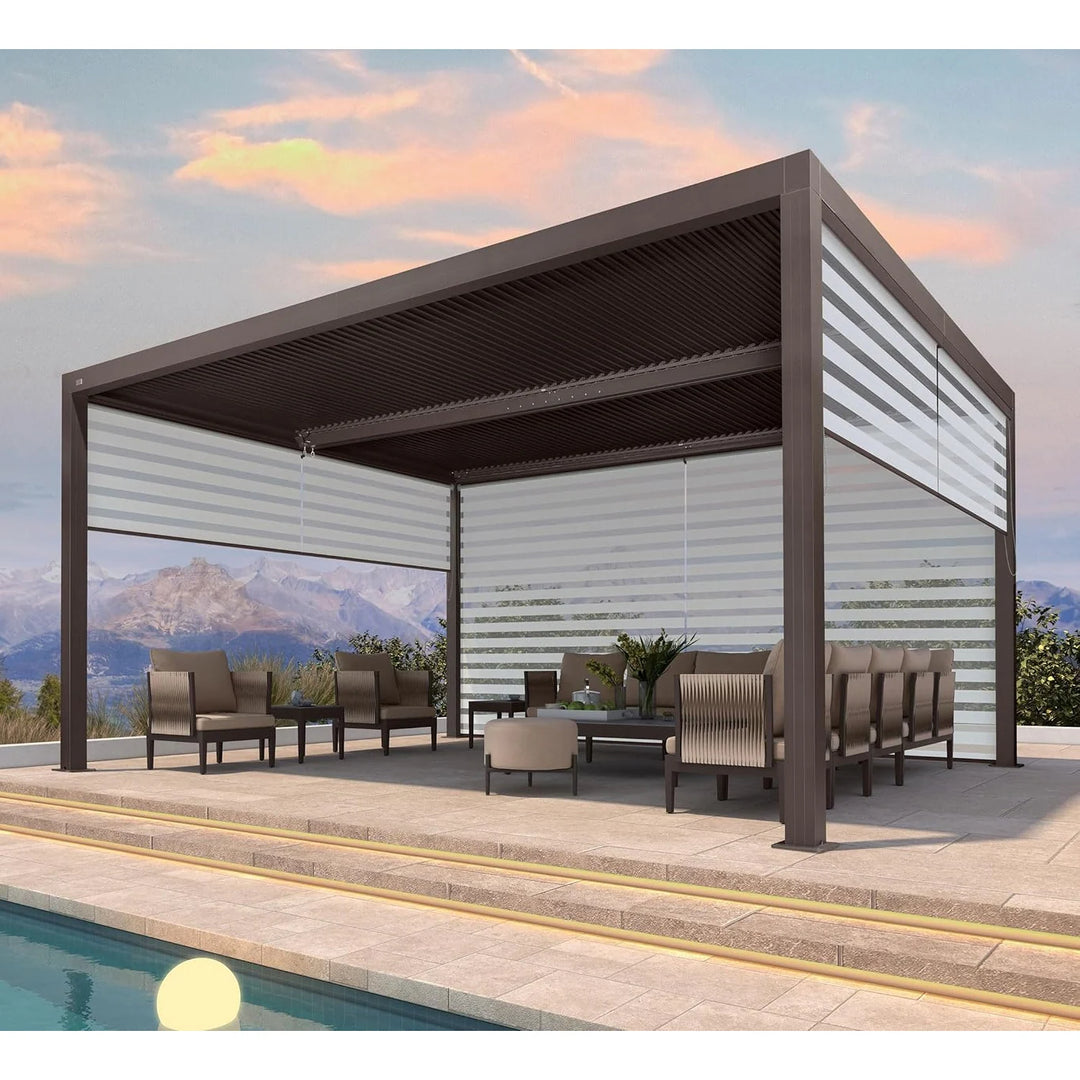 Bronze Louvered Pergola with Adjustable Roof for Deck Backyard Garden Hardtop Gazebo
