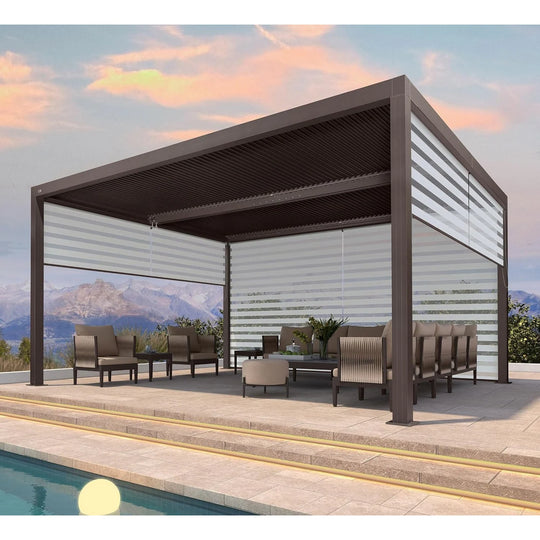 Bronze Louvered Pergola with Adjustable Roof for Deck Backyard Garden Hardtop Gazebo