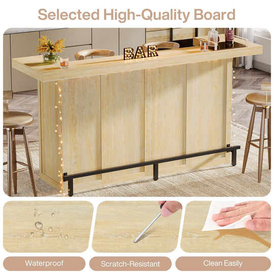 70.9" Wooden Home Bar Table with Wine Glass Holder, Pub Storage Unit Accent Table for Home Patio Basement