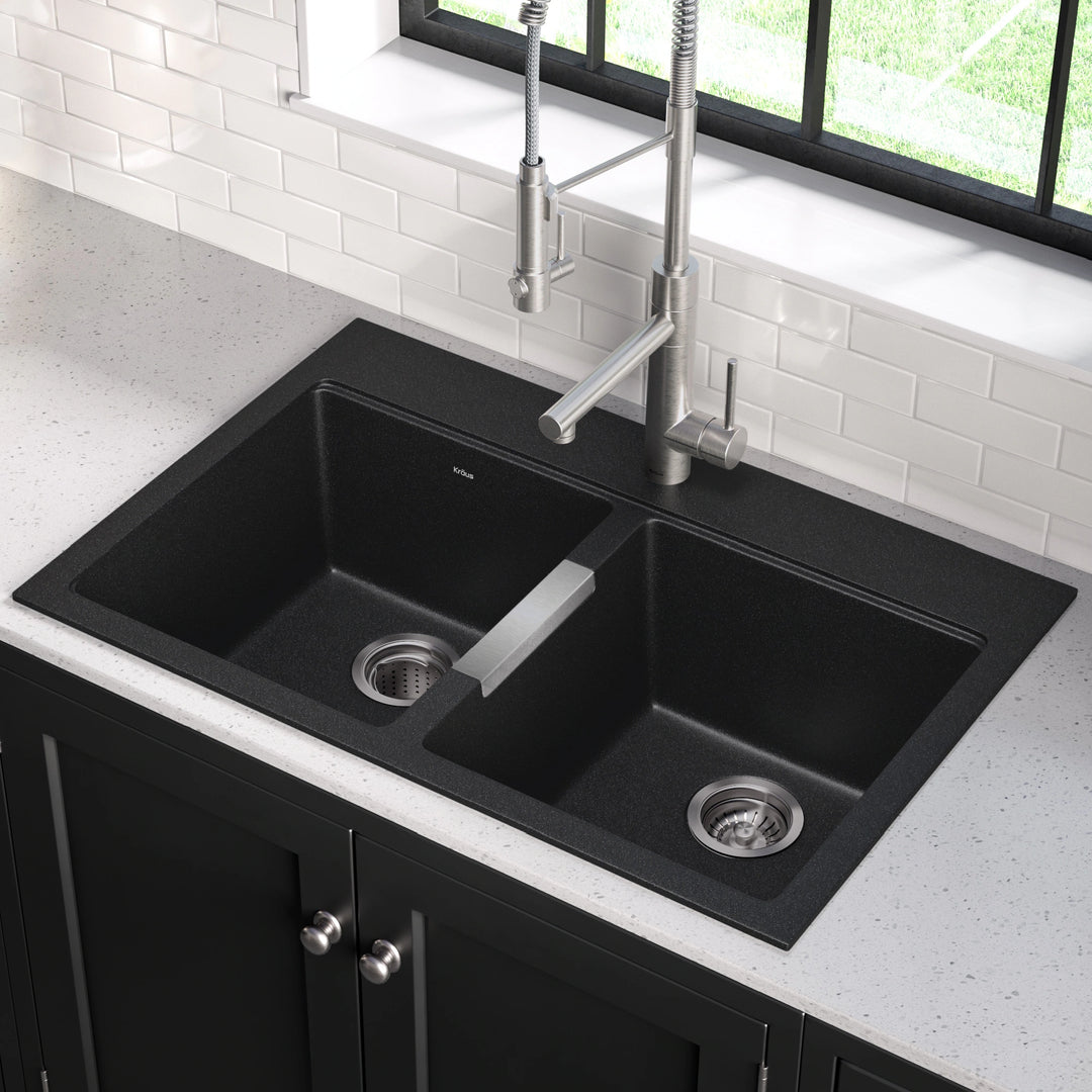 Granite 33 Inch 2-Bowl Undermount Drop-In Kitchen Sink