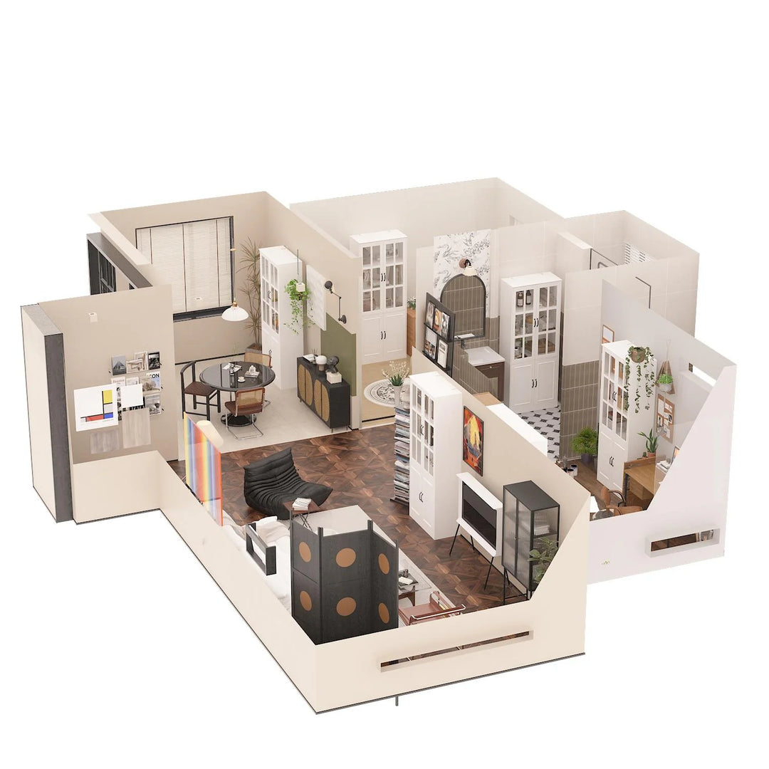 78.7"H Combo Buffet Sideboard White Curio Bookcase Cabinet Glass Door