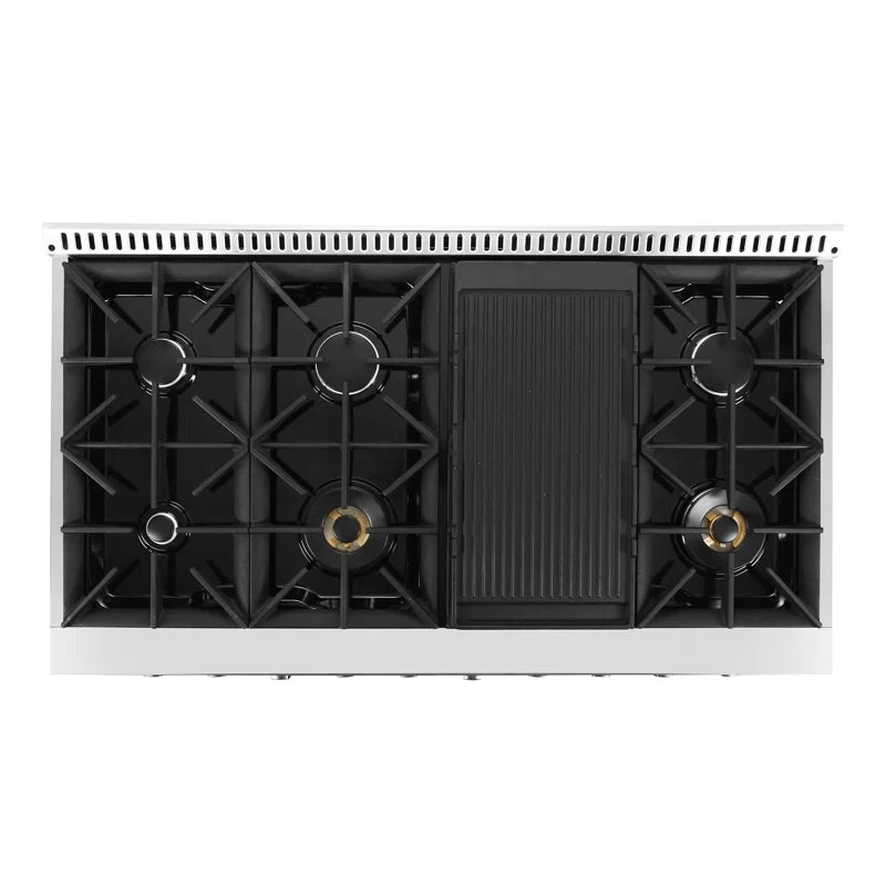 48 In. Vista Collection 5.5 Cu. Ft. Double Oven Gas Range, 8 Italian Burners, LED Panel, Cast Iron Grates, Stainless Steel