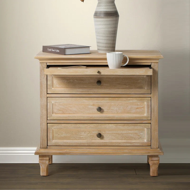 Arthelia Traditional 28.37''W 3-Drawer End Table with Charging Station and Pull-Out Shelf