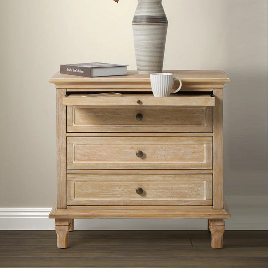 Arthelia Traditional 28.37''W 3-Drawer End Table with Charging Station and Pull-Out Shelf