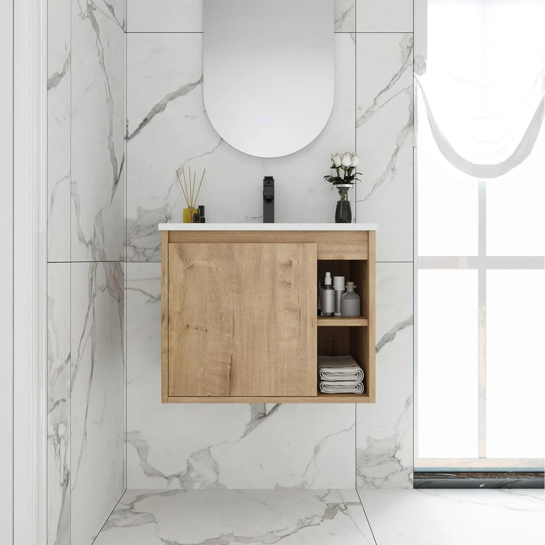 Bathroom Vanity with Sink in 24/30 Inch, Floating Bathroom Vanity with Soft Close Door