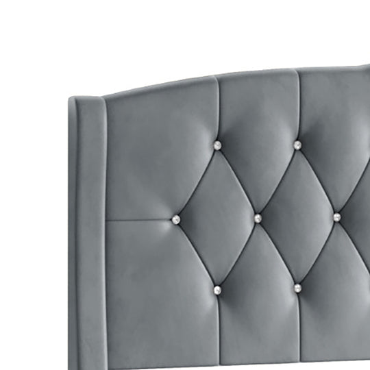 Velvet Diamond Button Tufted Upholstered Platform Bed