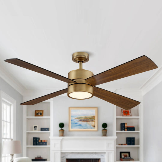 52" Antique Brass Plywood 4-Blade Indoor Ceiling Fan with Light and Remote