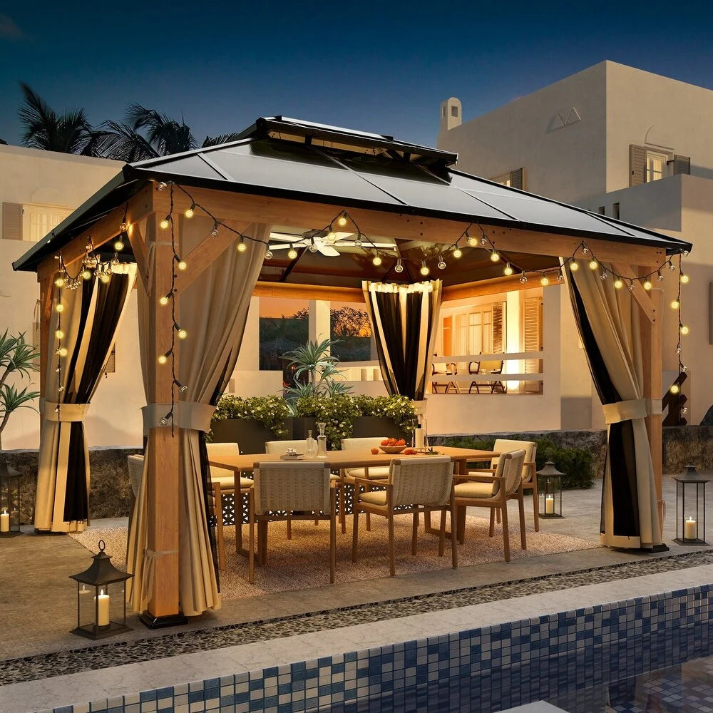 Hardtop Wood Gazebo with Double Roof – Free Dust Cover with 12X16 or 12X20 Model – Waterproof Outdoor Gazebo