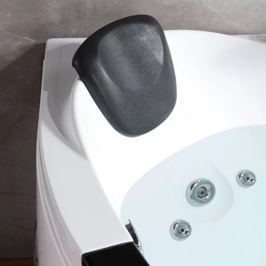 59" X 59" Acrylic Corner Whirlpool Bathtub - 10 Water Jets - Led Lights - Left Side Drain - 3-Side Alcove Install