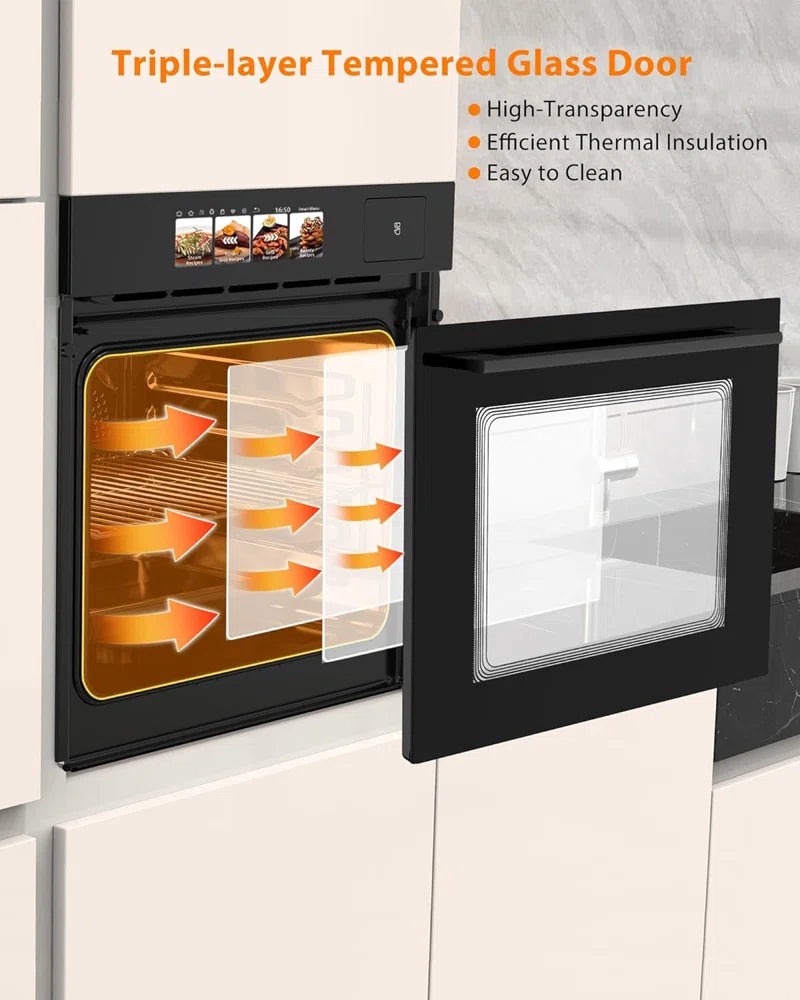 24" Built-In Electric Wall Oven with Convection, Steam, Grill & Air Fry – 2.5 Cu.Ft Stainless Steel Interior, Touchscreen Control, Modern Kitchen Appliance (240V)