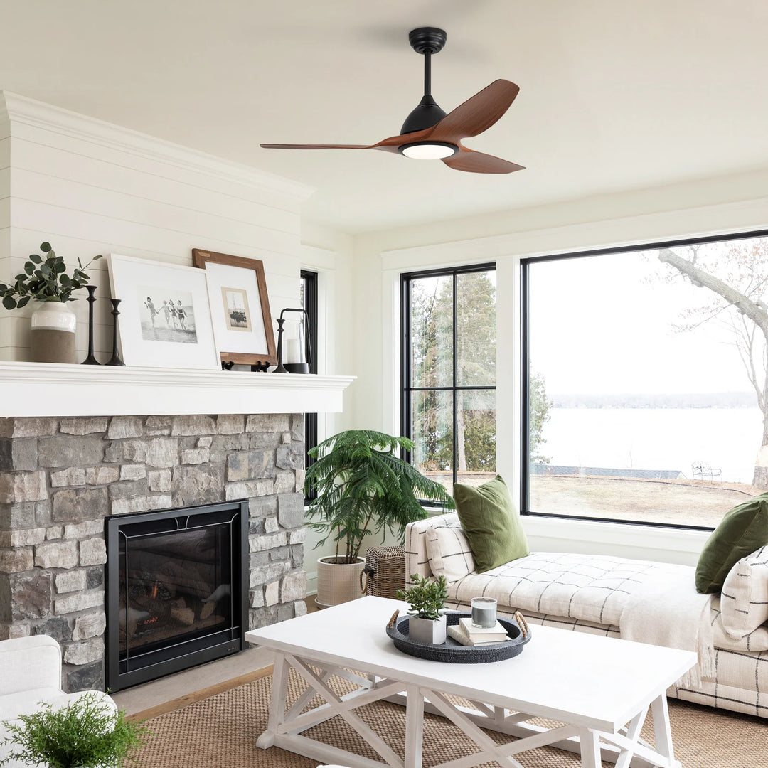 Sofucor 42"/48"/ 52"/60"Noiseless Walnut Wood Ceiling Fan with Remote Control, Integrated Light Optional
