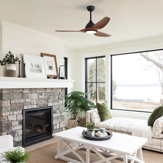Sofucor 42"/48"/ 52"/60"Noiseless Walnut Wood Ceiling Fan with Remote Control, Integrated Light Optional
