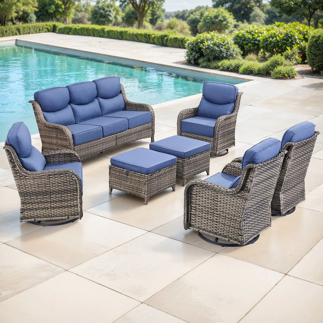7-Piece Patio Furniture Set with Swivel Glider Chairs, 6-Inch Ultra-Plush Cushions & Water-Resistant Olefin Fabric