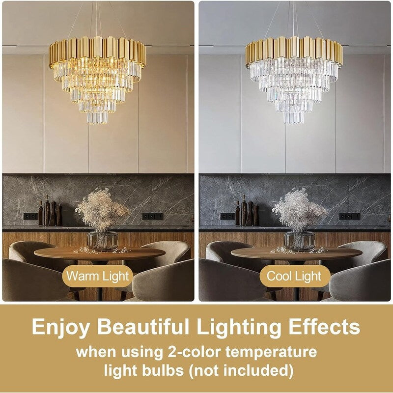 Large Crystal Chandelier - 35.4"Modern 6-Tier 17-Light Chrome Ceiling Light, Luxury K9 Crystal
