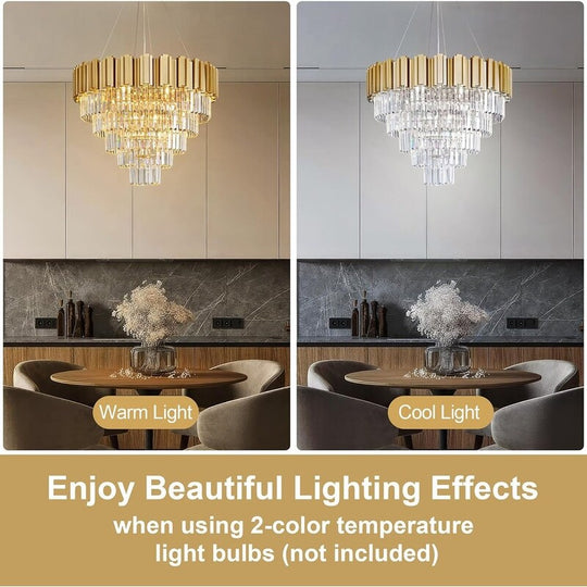 Large Crystal Chandelier - 35.4"Modern 6-Tier 17-Light Chrome Ceiling Light, Luxury K9 Crystal