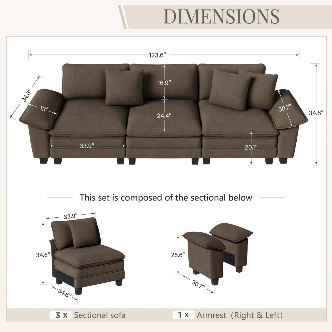 Cloud Modular Deep Seat Sofa, Chenille or Corduroy Sectional Couch with Removable Arms, 1–4 Seater