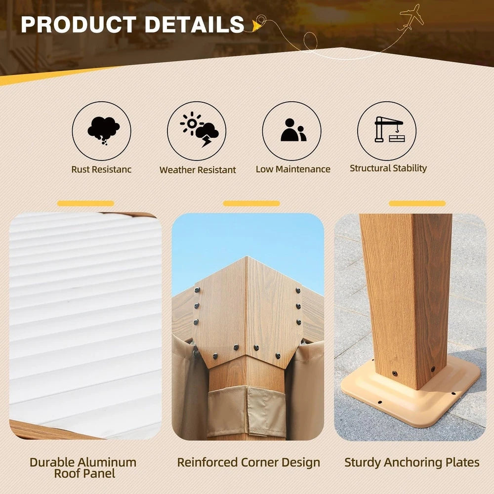 Outdoor Louvered Pergola Gazebo with Adjustable Aluminum Rainproof Roof and Pull-Down Screen