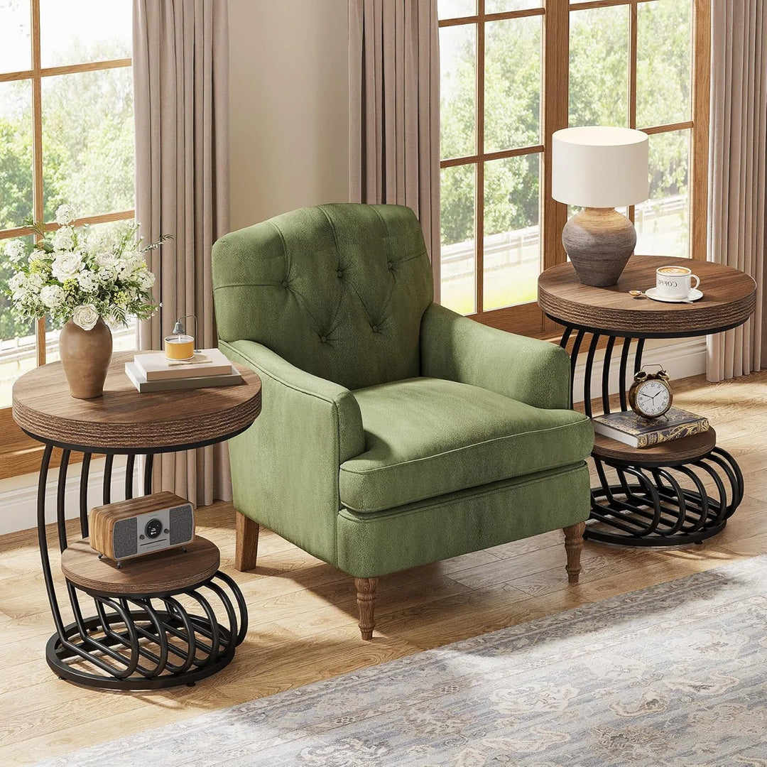 2 Tiers round End Table with Shelf Storage, Arc-Shaped Side Sofa Table