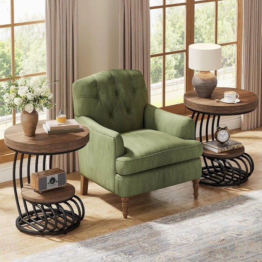 2 Tiers round End Table with Shelf Storage, Arc-Shaped Side Sofa Table