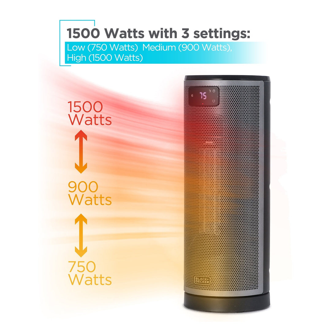 Ceramic Oscillating Tower Heater with Remote Control, Space Heater with Digital LED Display, Black