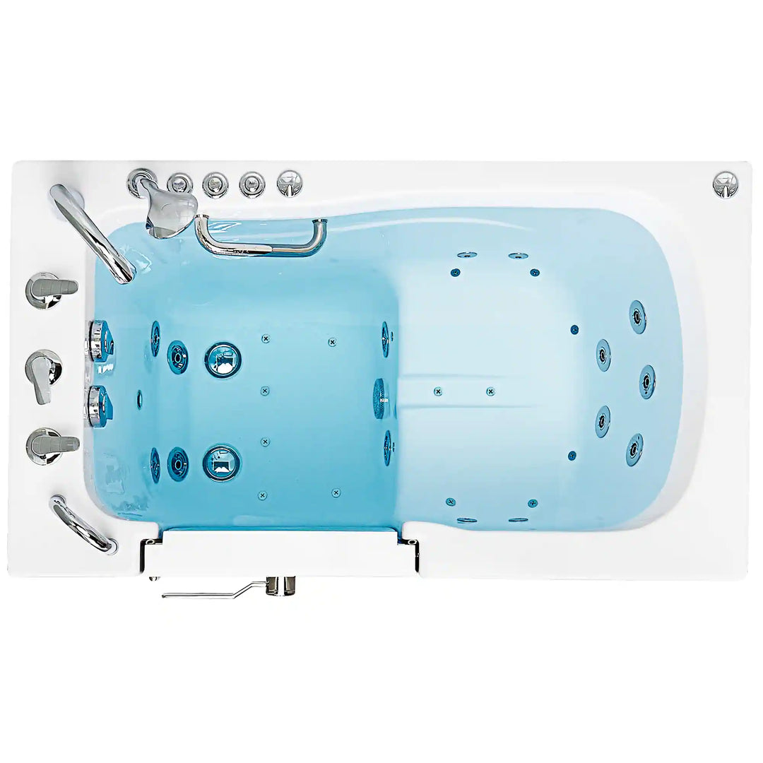 Ella Monaco 32" Acrylic Hydro Massage Walk-In Bathtub with Outward Swing Door, 5 Piece Fast Fill Faucet, 2" Dual Drain