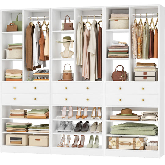 Grimm 28'' Closet Organizer with Shoe Racks and Drawers, Closet System with Hanging Rod and Adjustable Shelves