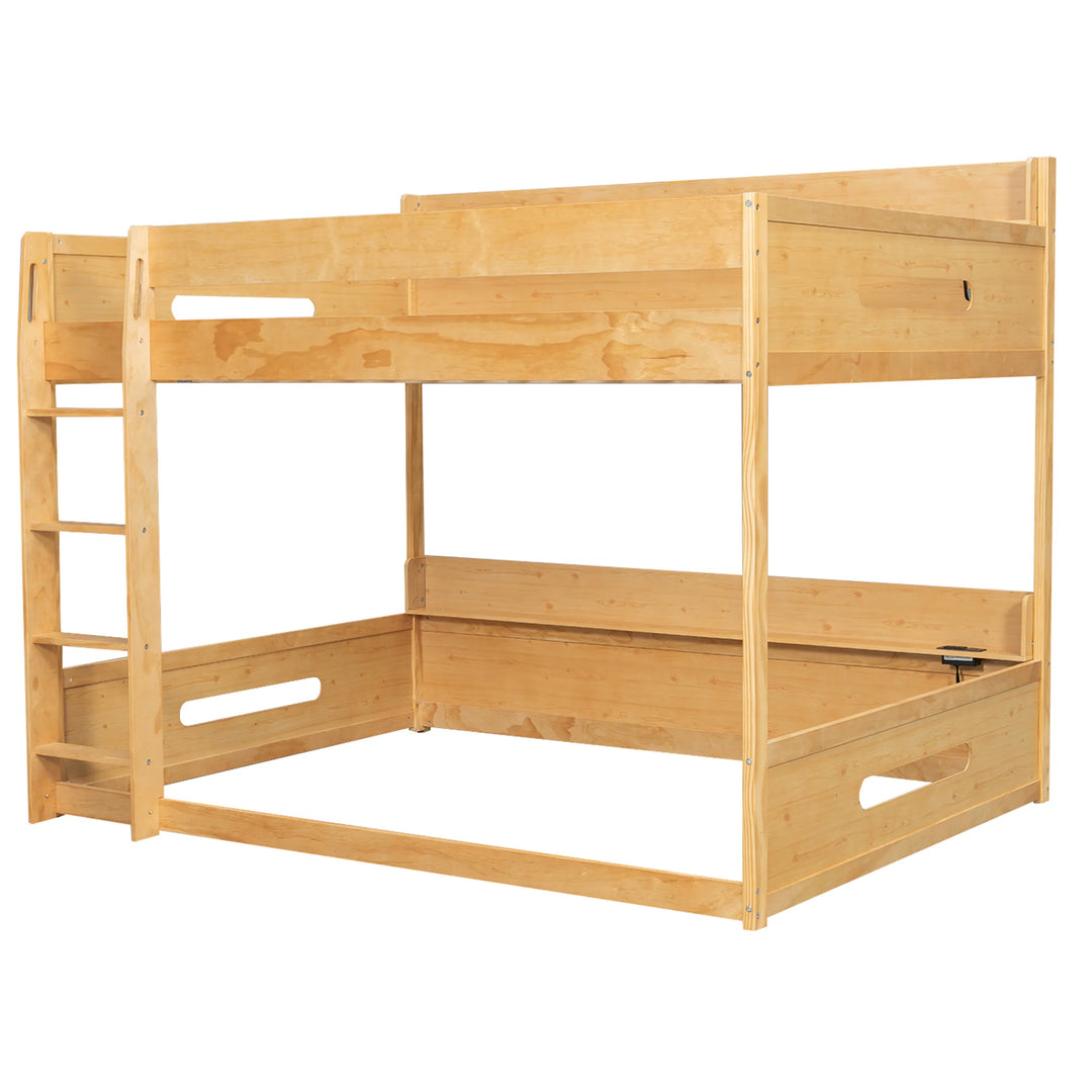 Queen over Queen Bunk Bed with Storage Shelves & USB Ports by