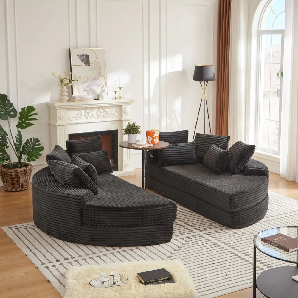 78.5" Corduroy round Oversized 2-In-1 Sofa Bed, Neck Pillow Design with Four Throw Pillows