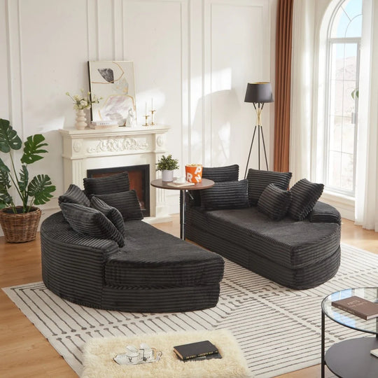 78.5" Corduroy round Oversized 2-In-1 Sofa Bed, Neck Pillow Design with Four Throw Pillows