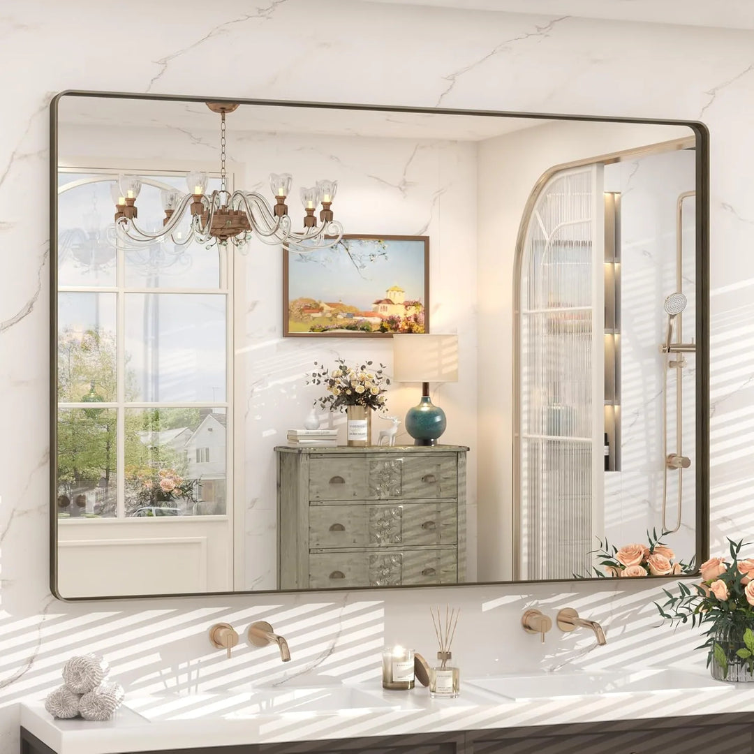 Aluminum Alloy Framed Tempered Glass Wall Decor Vanity Bathroom Mirror