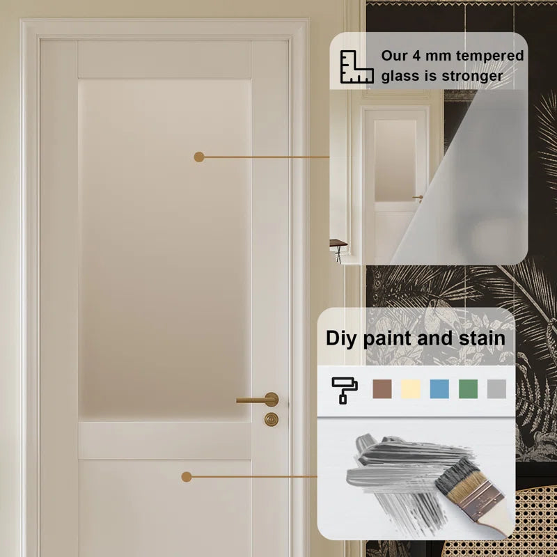 Bathroom Door Solid Manufactured Wood Prefinished Glass Standard Door without Hardware Kit