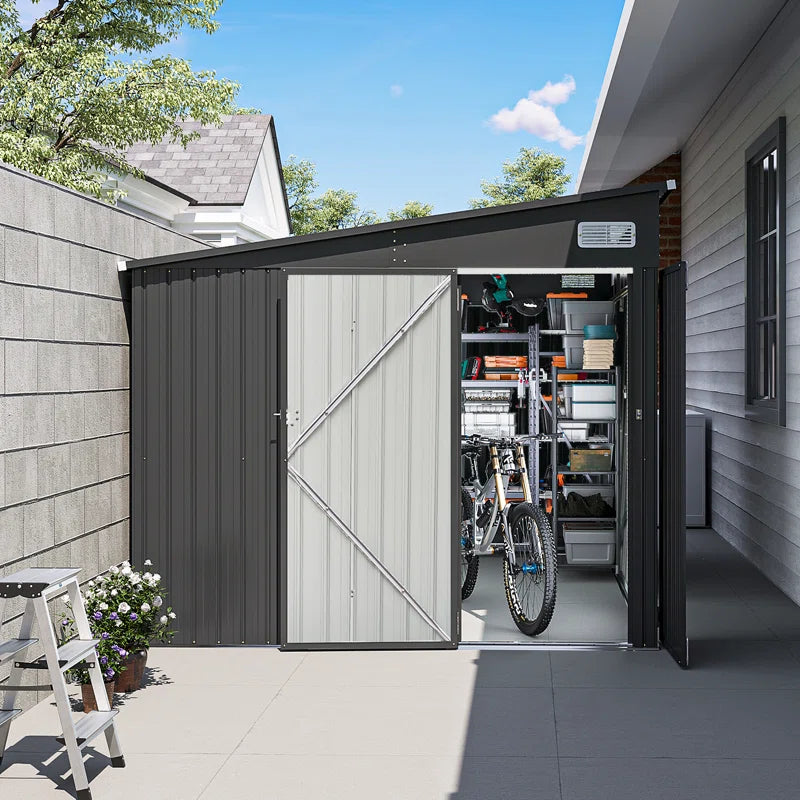 Metal Lean-To Storage Shed with Three Doors