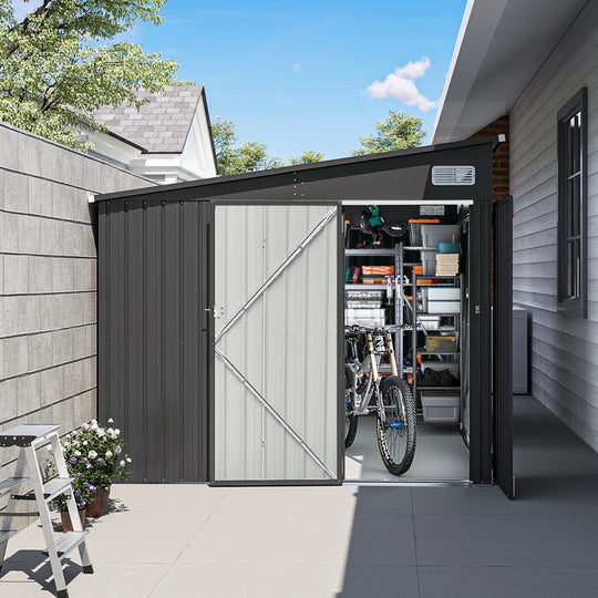 Metal Lean-To Storage Shed with Three Doors