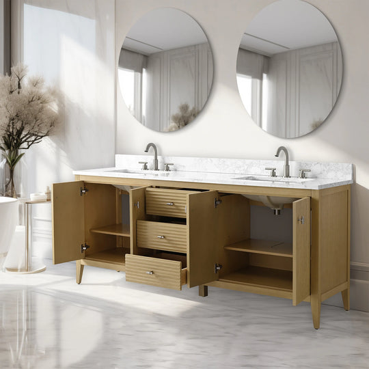 72" Double Sink Bathroom Vanity Cabinet with Engineered Marble Top