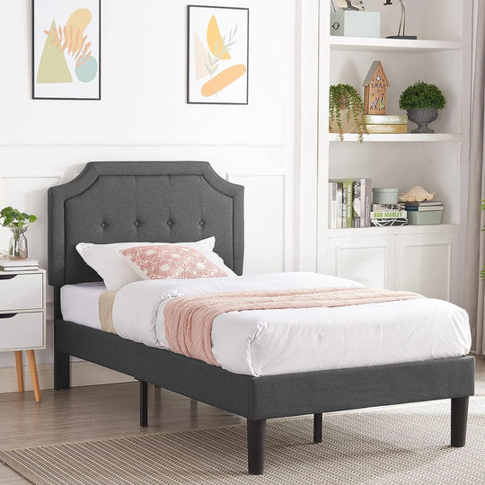 Javlergo Modern Upholstered Bed Frame with Height Adjustable Headboard Heavy-Duty Frame No Box Spring Needed