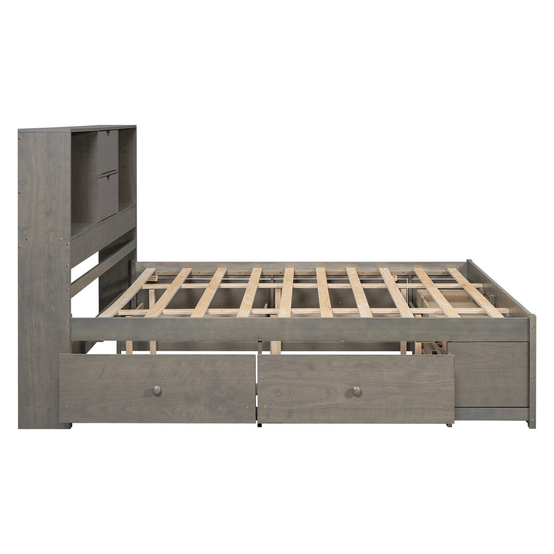 King Size Platform Bed with Storage Headboard and 8 Drawers
