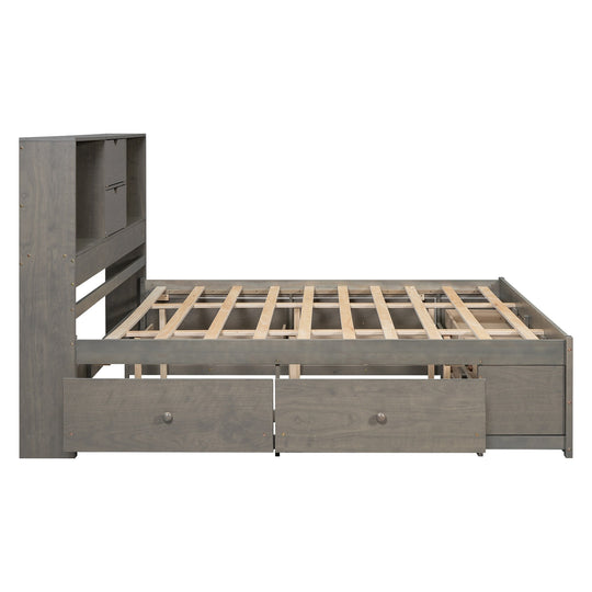 King Size Platform Bed with Storage Headboard and 8 Drawers