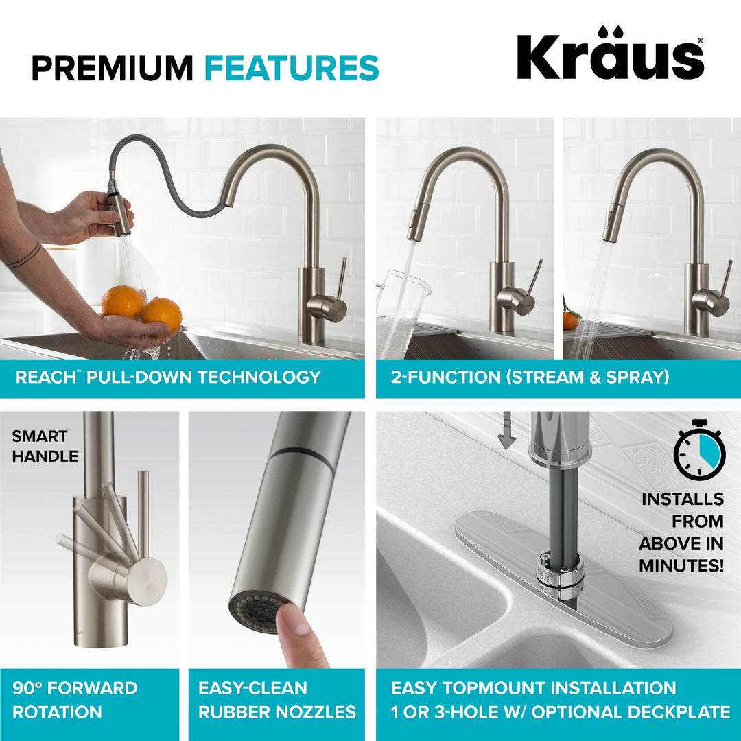 2-Function 1-Handle 1-Hole Pulldown Sprayer Brass Kitchen Faucet