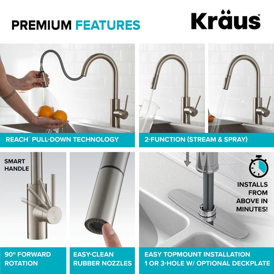 2-Function 1-Handle 1-Hole Pulldown Sprayer Brass Kitchen Faucet