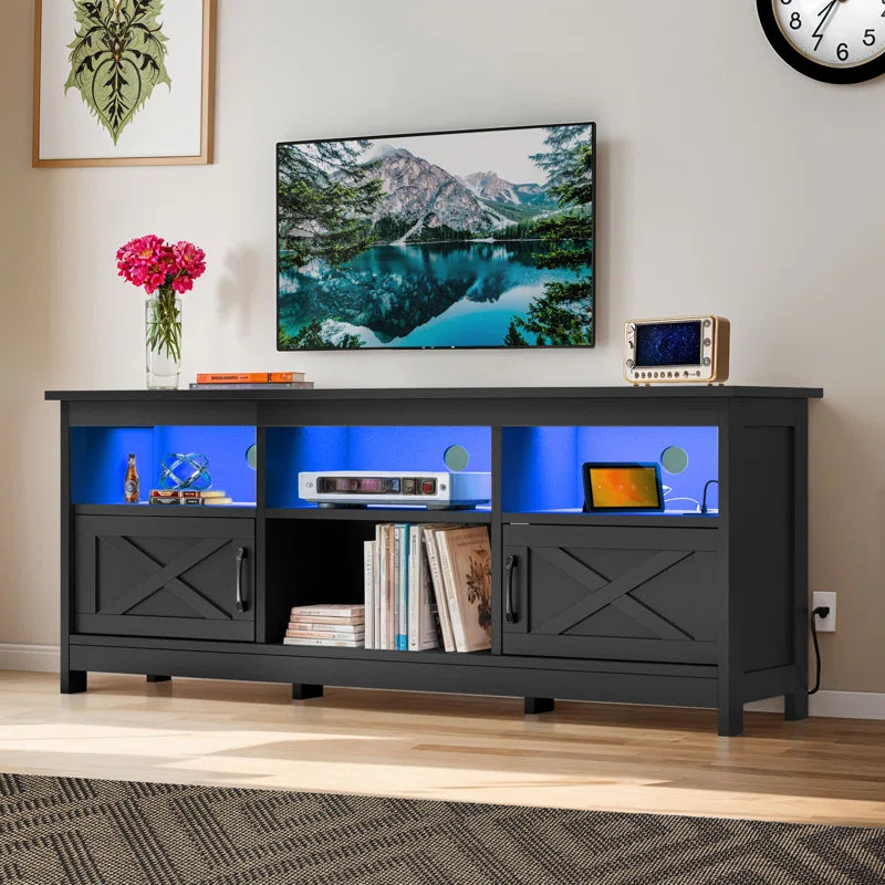 Mercato Modern Farmhouse TV Stand Media Console Media Center with LED Light and Charging Station
