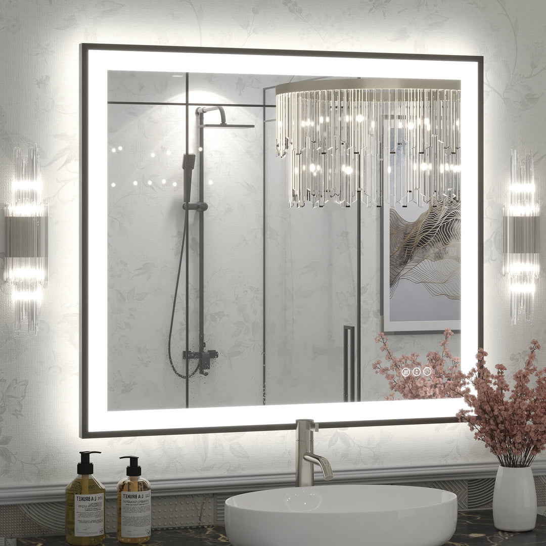 Extra Large Black Frame LED Bathroom Vanity Mirror with 3 Years Warranty and UL Certified