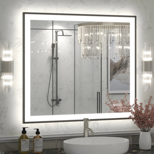 Extra Large Black Frame LED Bathroom Vanity Mirror with 3 Years Warranty and UL Certified