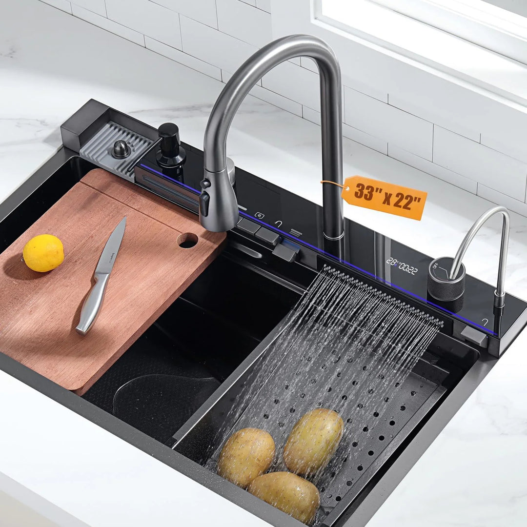 304 Stainless Steel Waterfall Kitchen Sink Set with Pull-Down Faucet KS2206 (Series)