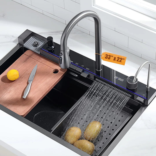 304 Stainless Steel Waterfall Kitchen Sink Set with Pull-Down Faucet KS2206 (Series)