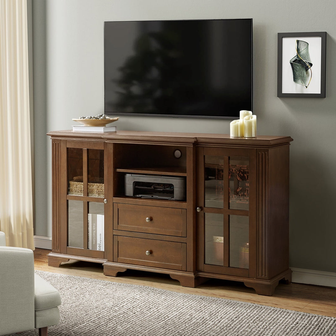 Dietrich Rustic Multifunctional Wooden TV Stand with Shelf and 2 Drawers and Sturdy Legs by