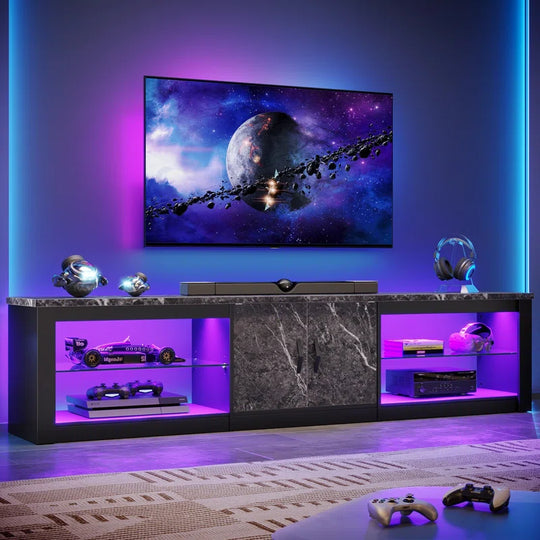 Kruszewski 80" TV Stand for 85", TV Stand with LED Lights & Two Storage Cabinets